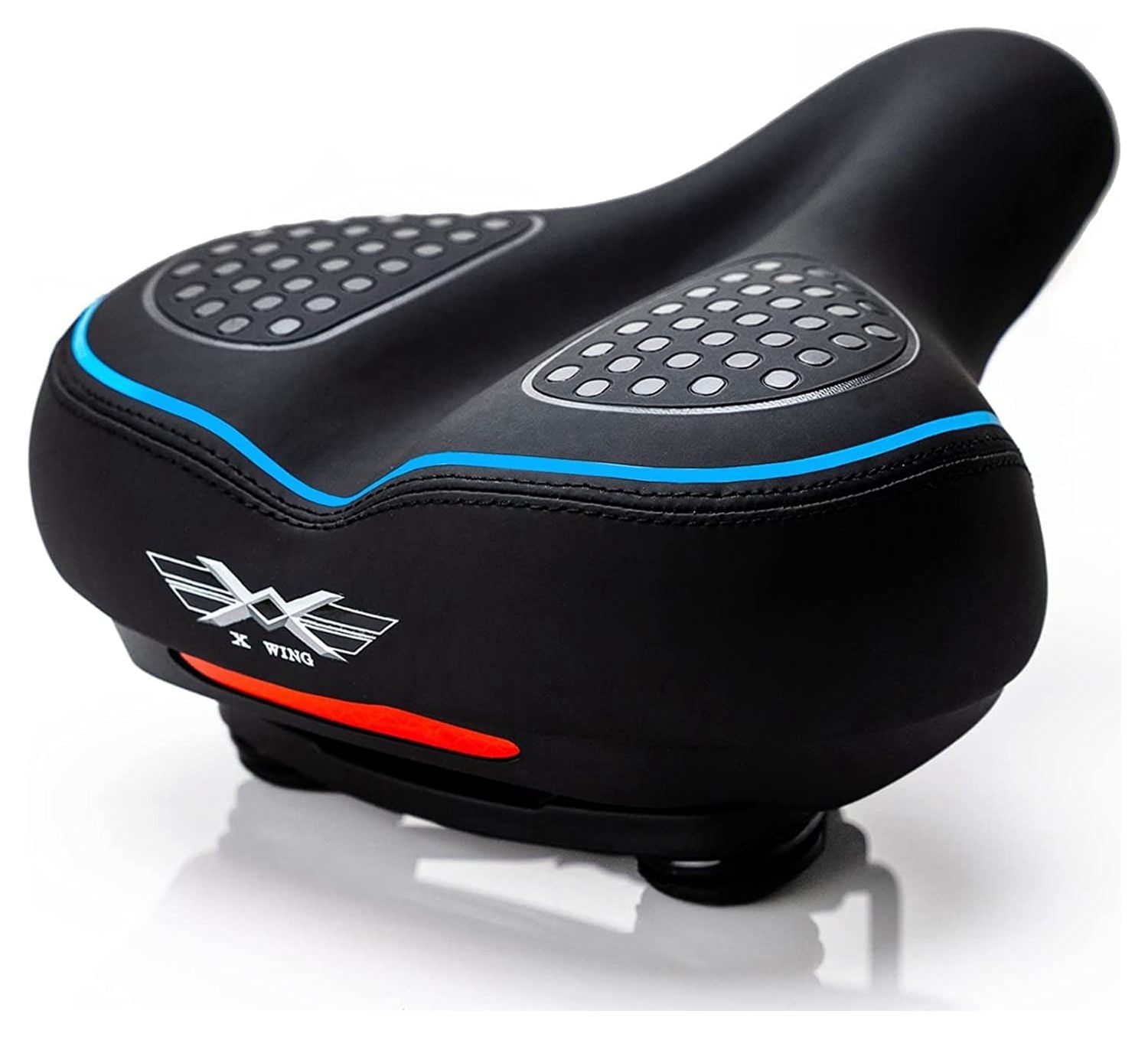X WING Comfortable Sport Bike Seat with Base Foam Bicycle Seat, Elastomer Due Coils Shock Absorption and Reflective Band for Indoor and Outdoor Bike Riding Activities