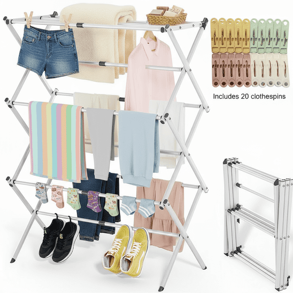 Clothes Drying Rack, 3-Tier Laundry Drying Rack for Clothes, Expandable ...