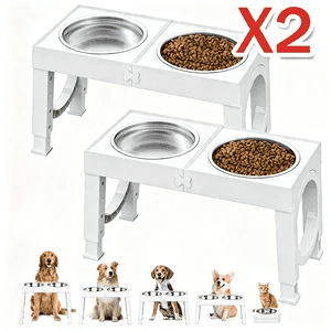X XBEN 2-Pack Elevated Dog Bowls Stand, 5-Level Height Adjustable Feeder with 2 Stainless Steel Bowls, Anti-Slip Joint Relief Food Water Dish for Small Medium Large Dogs
