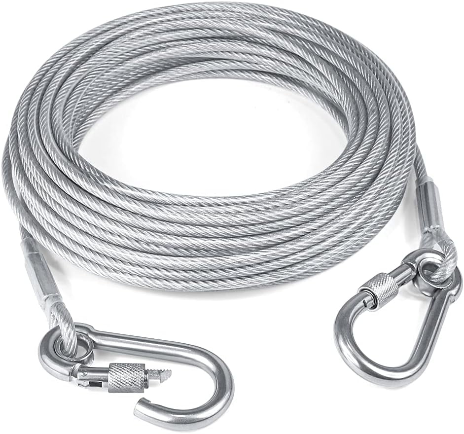 Dog Chain for Outside,15FT 3MM Stainless Steel Tie Out Cable with Swivel  Hook for Large Medium Dogs with Safety Carabiner, Chew Proof Long Heavy  Duty