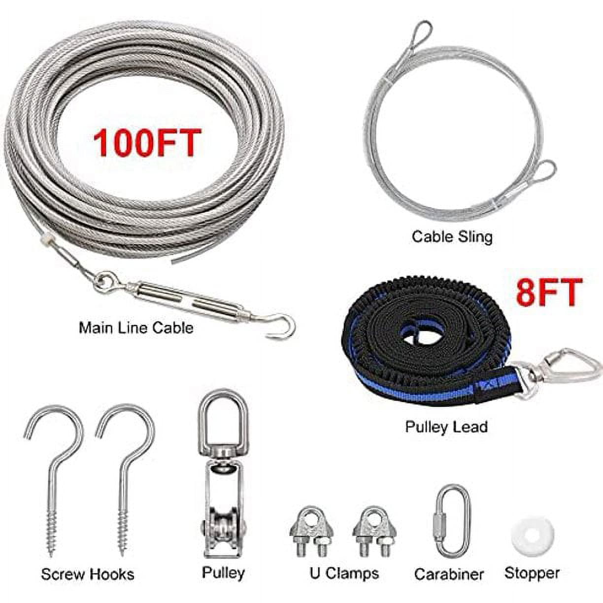 Free Shipping! X XBEN Dog Tie Out Cable, 100ft Dog Trolley Runner Cable for Dogs up to 250lbs, Dog Lead for Yard, Camping, Outdoor, with 8 Ft Nylon Bungee Runner, Cable Sling to Protect Trees