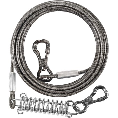 X XBEN Dog Tie Out Cable, 10FT Dog Chains for Outside with Swivel Hook and Shock Absorbing Spring, Runner Lead for Outdoor and Camping, Training Leash for Small to Medium Pets Up to 120 LBS