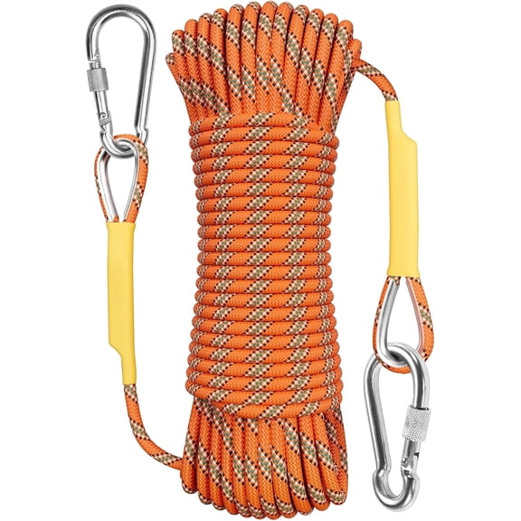 X XBEN Outdoor Climbing Rope 32ft / 64ft / 96ft / 160ft Static Rock Climbing Rope for Escape Rope Ice Climbing Equipment Fire Rescue Parachute (Orange, 64ft)