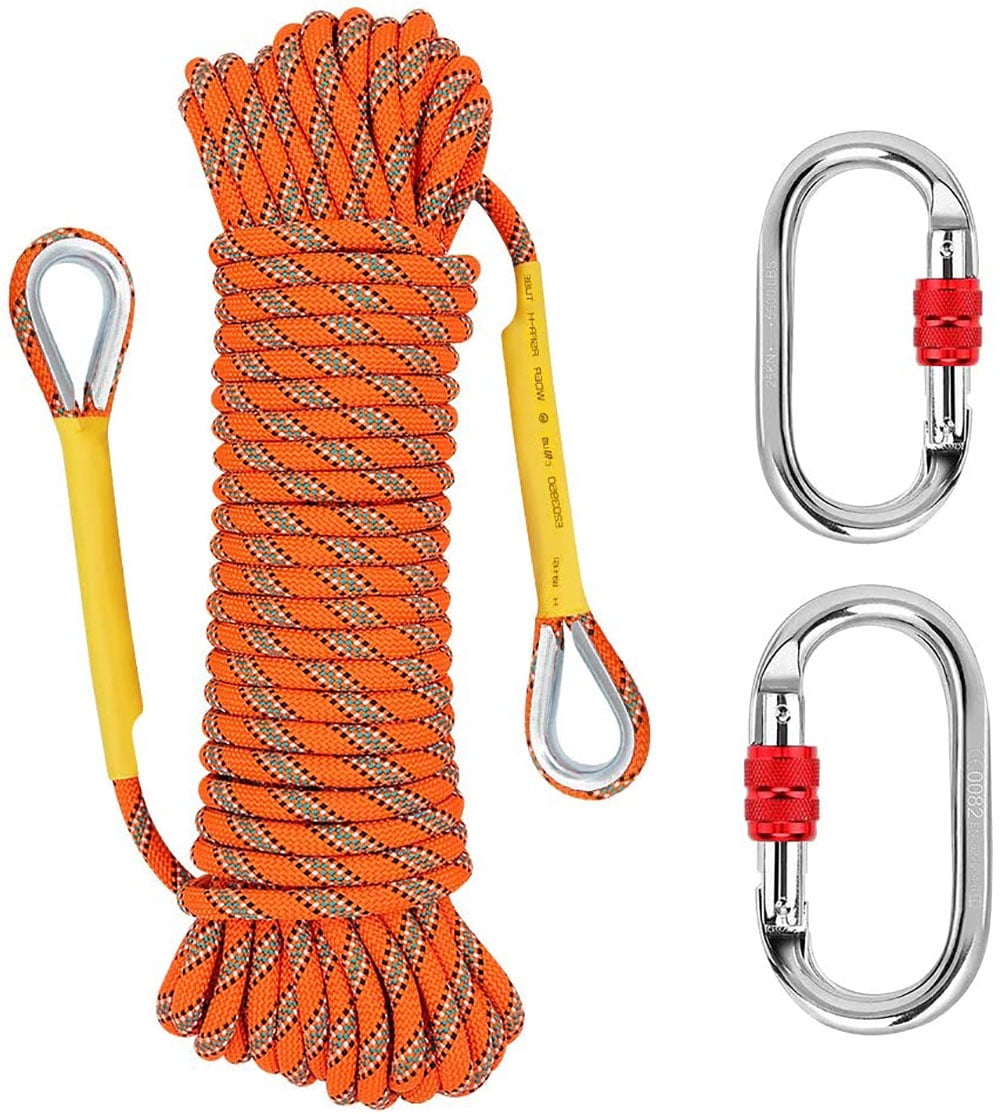 X XBEN Outdoor Climbing Rope, 8MM Diameter Static Rock Climbing Rope  30M(96ft) Tree Climbing Rappelling Rope with Hooks, Escape Rope Fire Rescue