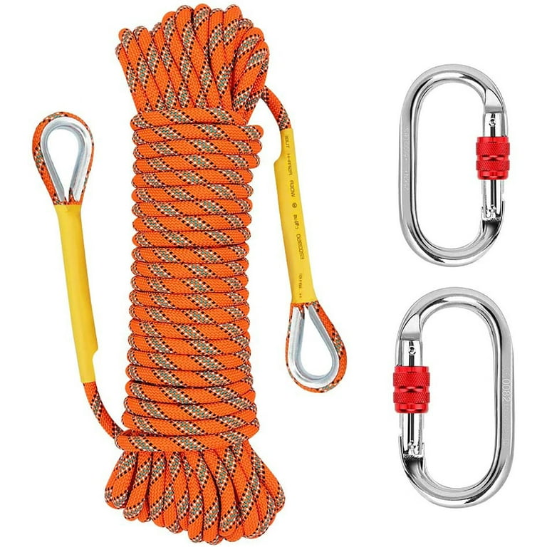 X XBEN Outdoor Climbing Rope, 8MM Diameter Static Rock Climbing Rope  30M(96ft) Tree Climbing Rappelling Rope with Hooks, Escape Rope Fire Rescue  Parachute Rope 