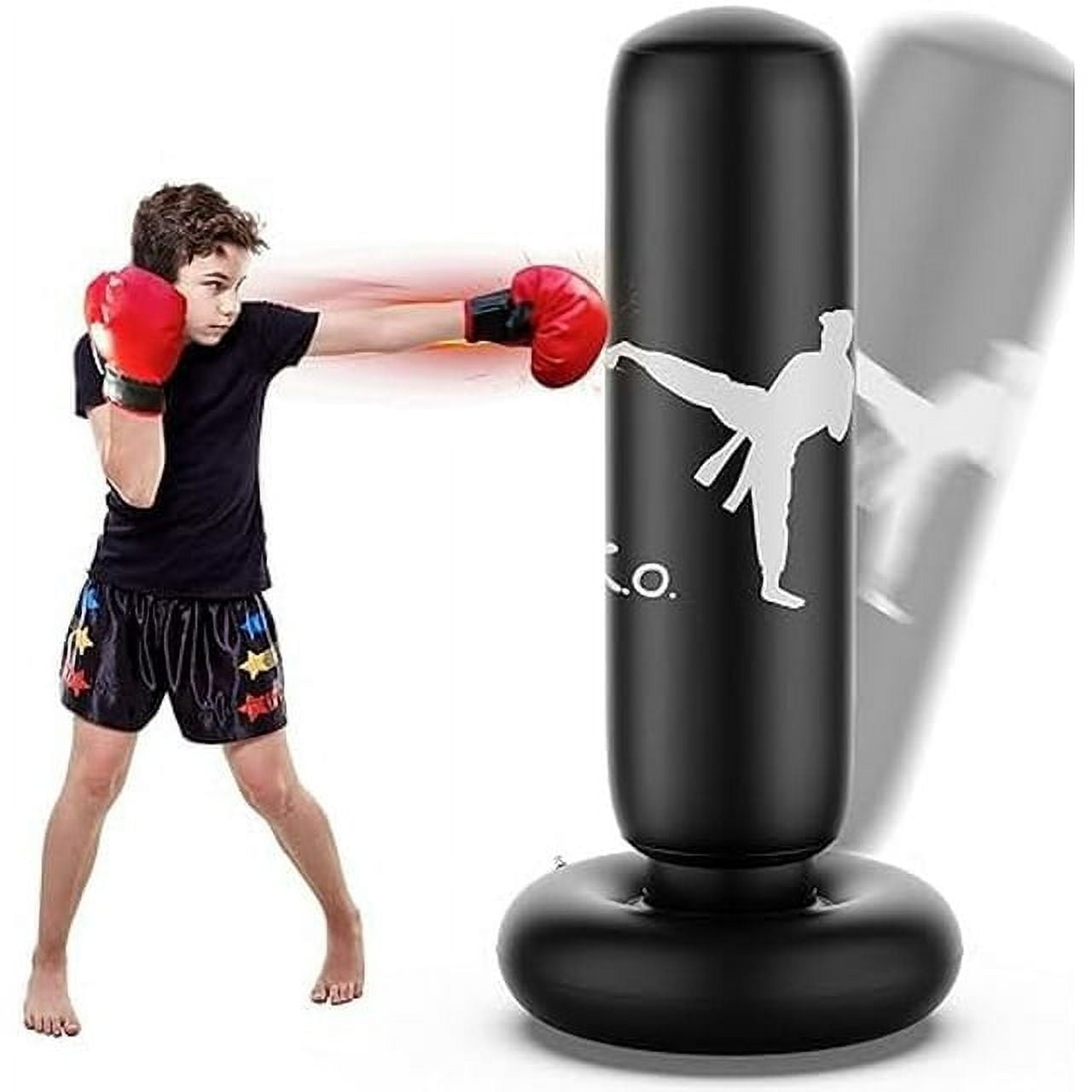 X XBEN Punching Bag for Kids, 66 Inch (160CM) Inflatable Punching Bag, Free  Standing Punch Bag for Training Karate Taekwondo MMA, Release Stress, Black  