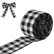 X XHtang Buffalo Plaid Ribbon Christmas Wired Edged Ribbon 20ft x 2" for Christmas Tree Bows, Wreath Decoration, Gift Wrapping and Crafts(Black)