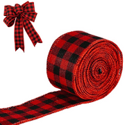 X XHtang Buffalo Plaid Ribbon Christmas Wired Edged Ribbon 20ft x 2" for Christmas Tree Bows, Wreath Decoration, Gift Wrapping and Crafts(Red)