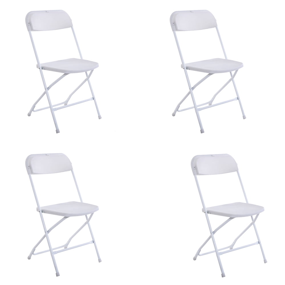 Set of 4 White Plastic and Steel Folding Chairs