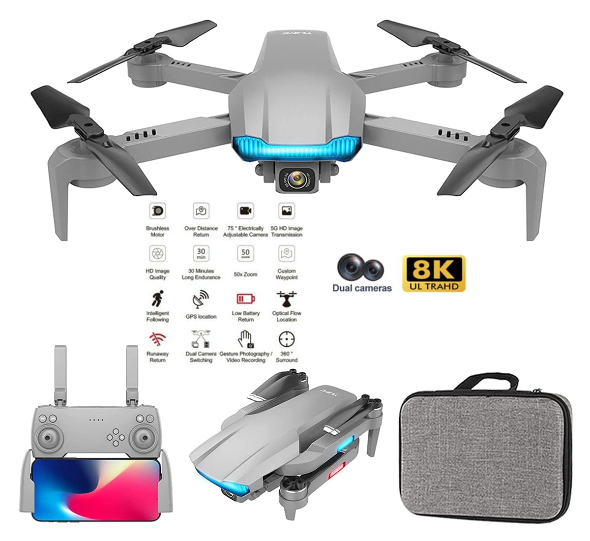 D97 GPS Drone with 8K UHD Camera, Foldable Drones for Adults Beginners, RC  Quadcopter Drone, Brushless Motor, VR Mode, GPS Auto Follow