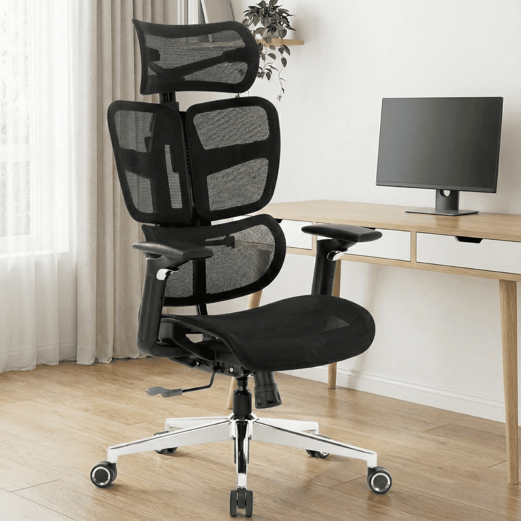 X Xishe Ergonomic Office Chair,High Back Home Desk Chair with 5D Armrests,Big and Tall Mesh Chair with Lumbar Support,Adjustable Headrest,90°~135° Tilt Lock,Black