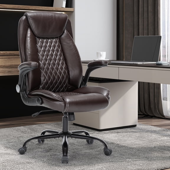 X Xishe Executive Office Chair Ergonomic Big and Tall Computer Desk Chair Breathable PU Leather Chair Adjustable Lumbar Support with Flip-Up Arms High Back Chair Wide Seat Chair,Brown