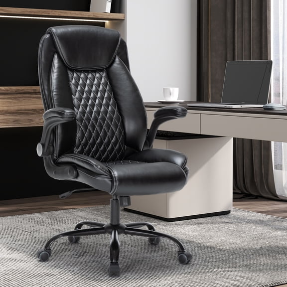 X Xishe Executive Office Chair Ergonomic Big and Tall Computer Desk Chair Breathable PU Leather Chair Adjustable Lumbar Support with Flip-Up Arms High Back Chair Wide Seat Chair,Black