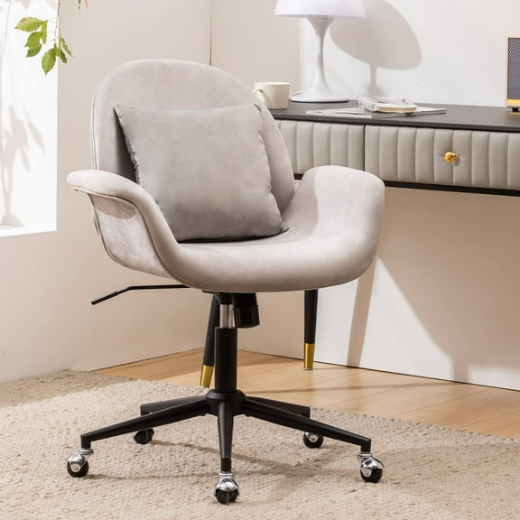 X Xishe Home Office Chair, Office Desk Chair Swivel Rolling Chairs Adjustable Height Mid Back Computer Executive Chair with Upholstered Armrests Comfy Back Support for Home Office Bedroom Gray