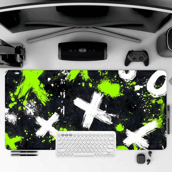 X and O Graffiti Mouse Pad 35.4 x 15.8 inches Rubber Desk Mat for Office Gaming Home Use
