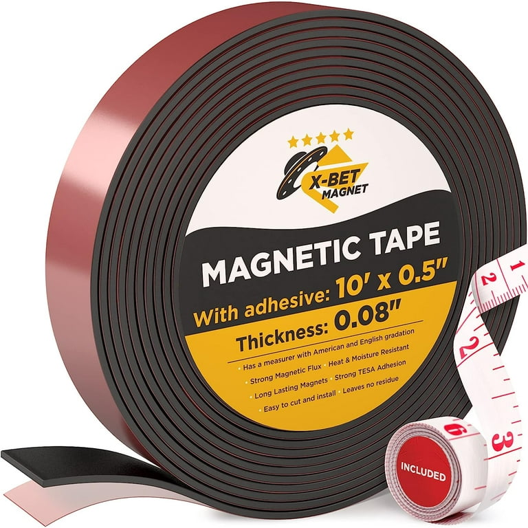 X-bet Flexible Magnetic Tape, Magnetic Strips (1/2 Inch x 10 Ft) 