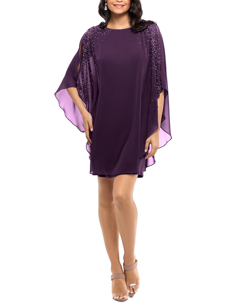 X by Xscape Womens Petites Chiffon Cape Sheath Dress