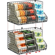 X-cosrack 2 Tier Stackable Can Rack Organizer,Metal Can Dispensers with 4 Adjustable Dividers,Can Holders for Pantry Kitchen Cabinet,Black