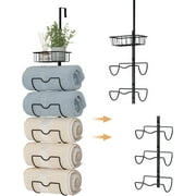 X-cosrack 6-Tier Over The Door Towel Racks,Wall Mounted Metal Towel Holder - Rolled Towel Organizer Door Hanging Towel Storage (Black)