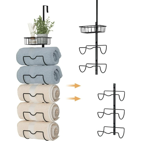 X-cosrack 6-Tier Over The Door Towel Racks,Wall Mounted Metal Towel Holder - Rolled Towel Organizer Door Hanging Towel Storage (Black)