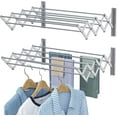 thumbnail image 1 of X-cosrack Wall Mount Accordion Expandable Steel Clothes Air Drying Rack,8 Hanging Rods,80 lbs Large Capacity, Silver,Extended Length, 1 of 11