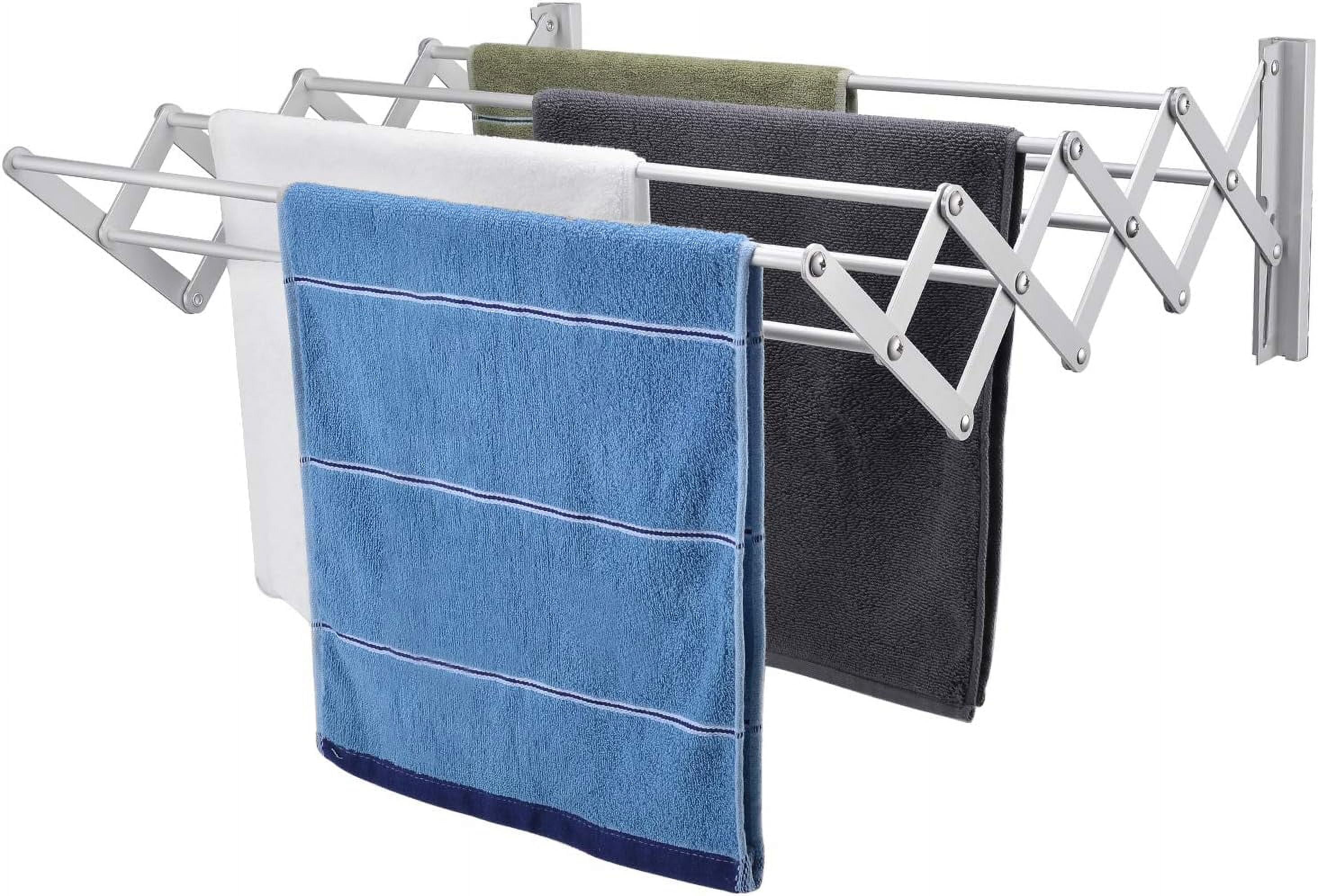 X cosrack Wall Mounted Clothes Drying Rack Retractable Steel Folding Drying Rack 8 Staggered Hanging Rods 80 lbs Large Capacity Silver Walmart