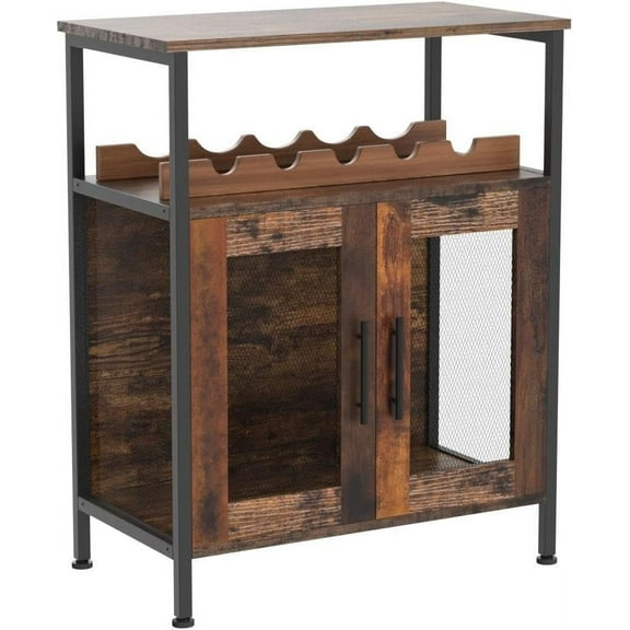 X-cosrack Wine Bar Rack Cabinet with Detachable Wine Rack, Coffee Bar Cabinet with Glass Holder, Small Sideboard and Buffet Cabinet with Mesh Door, Rustic Brown(Patent Pending)