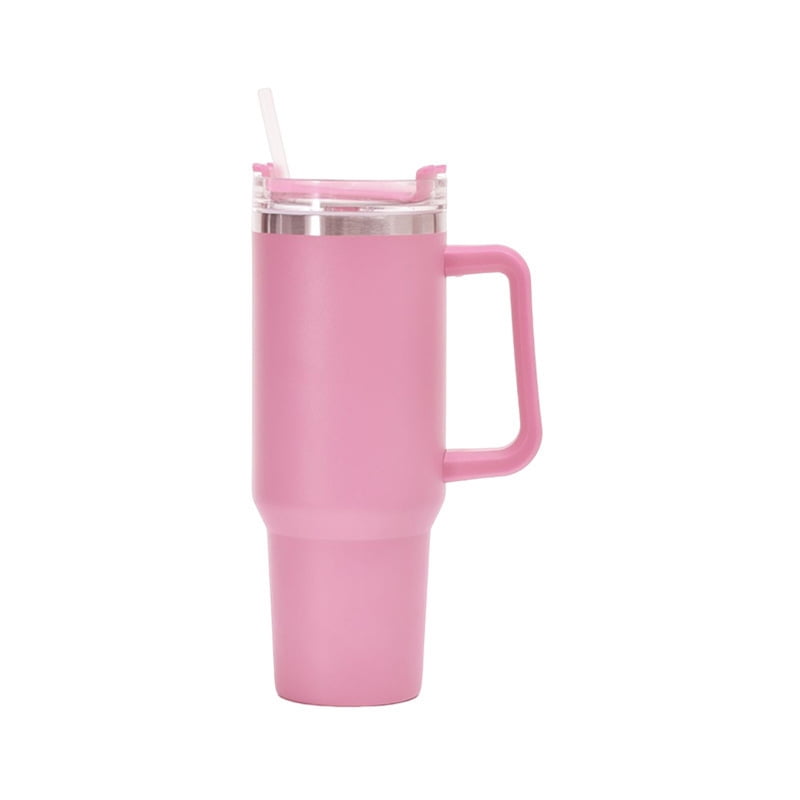40 oz Tumbler With Handle and Straw Lid, Stainless Steel  Insulated Tumblers Travel Mug, for Hot and Cold Beverages Thermos Travel  Coffee Mug for Both Men and Women (Pink): Tumblers