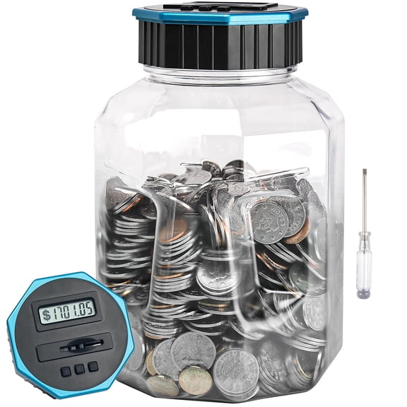 Digital Counting Coin Piggy Bank Blue X-Large 2.4L Capacity