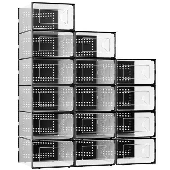 X-large Shoe StorBox 15 Packr Plastic Stackable Organizer For Closet Interlocking Design Container BSneakers Foldable Rack With Lids Black