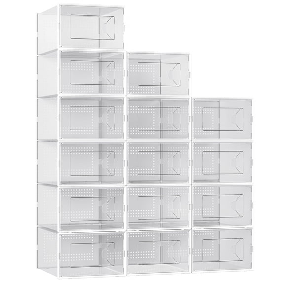 X-large Shoe StorBox 15 Packr Plastic Stackable Organizer For Closet Interlocking Design Container BSneakers Foldable Rack With Lids White