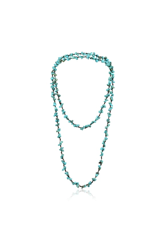 X-long Handmade Blue Turquoise Nugget Wax Rope Necklace