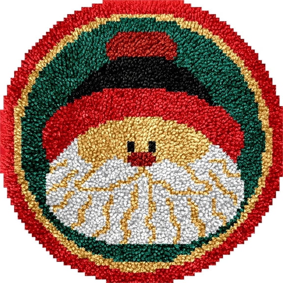 X'mas Man Latch Hook Round Rug Kits Set for Starter Crochet Handmade Hooking Cushion Mat Sofa Seat Cushion Crocheting Kits with Preprinted Canvas Crochet Yarn Kits 50X50CM (r86)