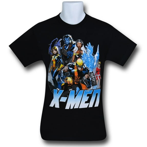 X-men (Marvel Comics) Mens T-Shirt - Blue Yellow Group With Ice Over Blue X-men (X-Large)