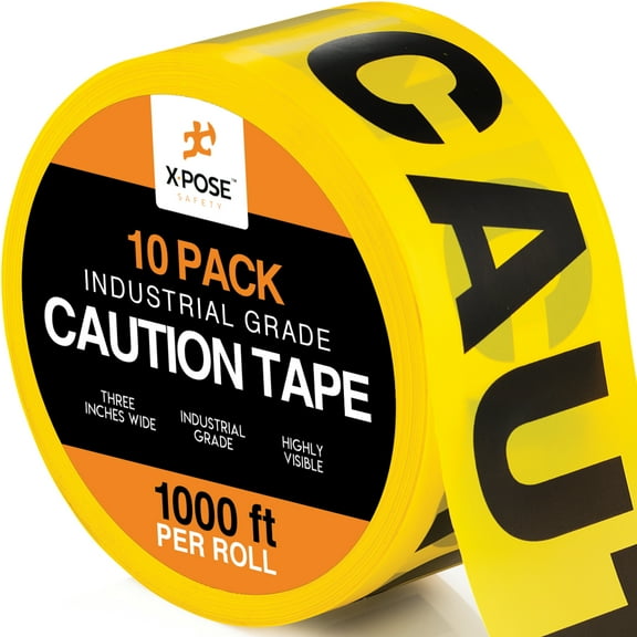 X-pose Safety 10 Pack Caution Tape Roll - 10 Rolls - 1000 Feet x 3 Inch Wide Each - Yellow Safety Tape