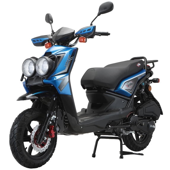 X-Pro Brand New 150cc Gas Moped Motorcycle, 12" Aluminum Wheels Electric/Kick Start Dual Headlights