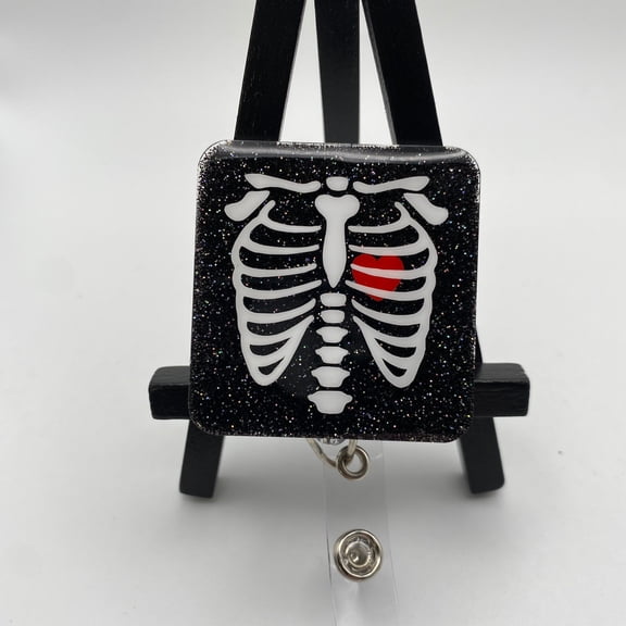 X-ray Badge Reel X-ray Tech Health Care Medical Professional Black Radiology Cute Custom Personalized Handmade Heart Scan Ribcage
