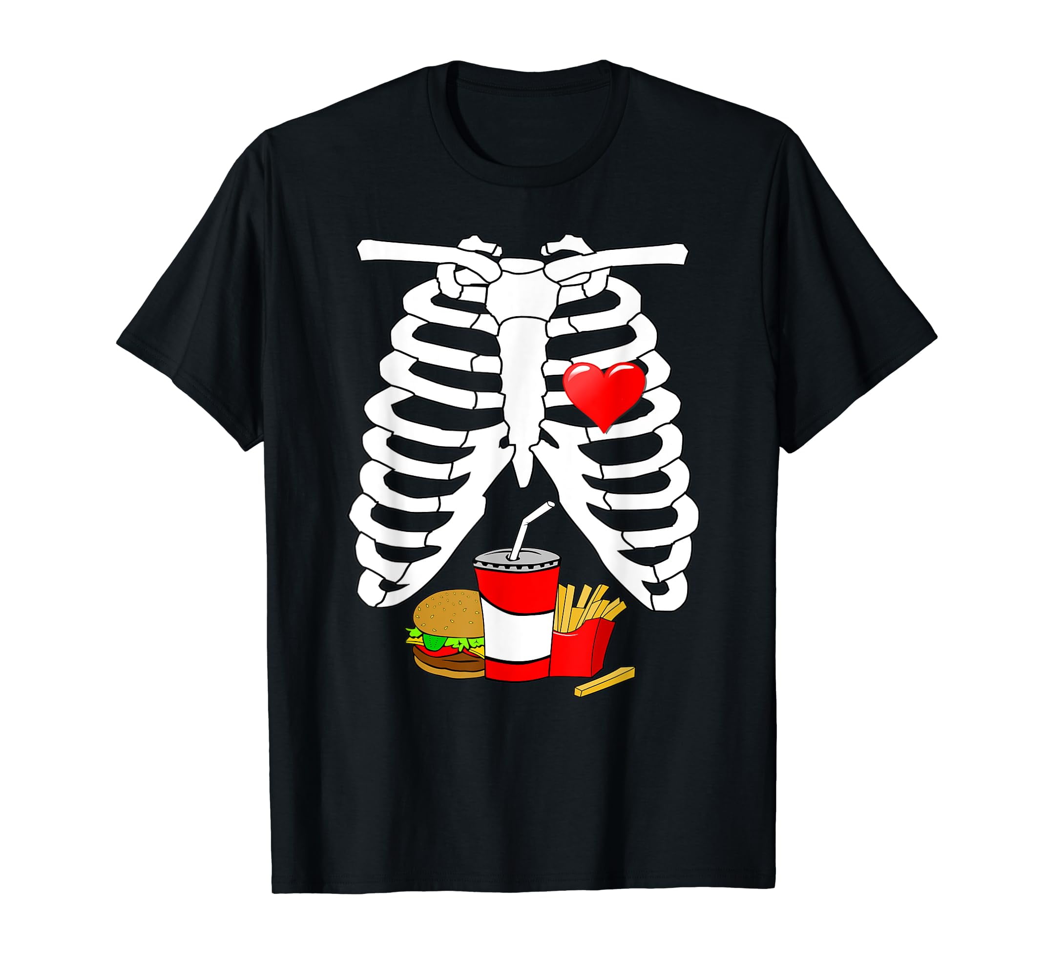 Xray Skeleton Ribs Halloween Junk Food Costume Black TShirt