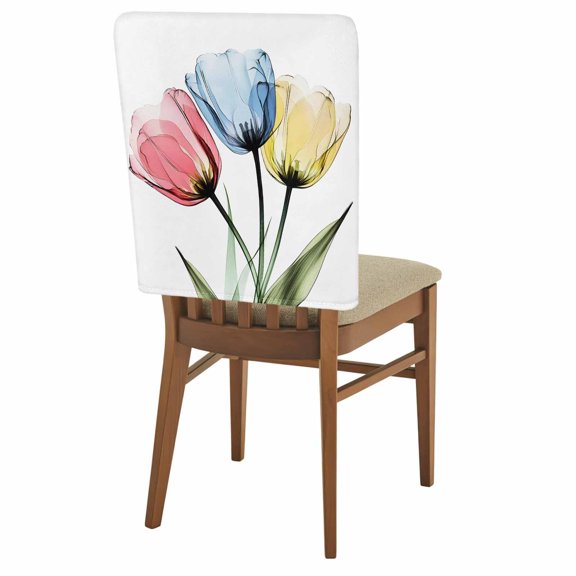 X-ray Tulips Chair Back Covers Pack of 1, Colorful Floral Abstract Flowers Spring Summer Removable Dining Seat Cover Washable Kitchen Chair Slipcovers Protective for Party Festival Decoration 19x20in