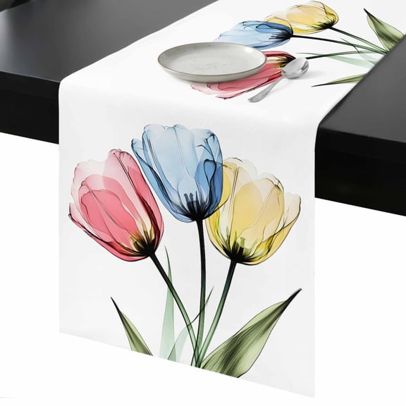 X-ray Tulips Table Runner 13x48 Inch Colorful Floral Abstract Flowers Spring Summer Table Runner Non-Slip Dresser Scarves for Holiday Decorations, Party, Dinner and Gatherings, 1 Pack