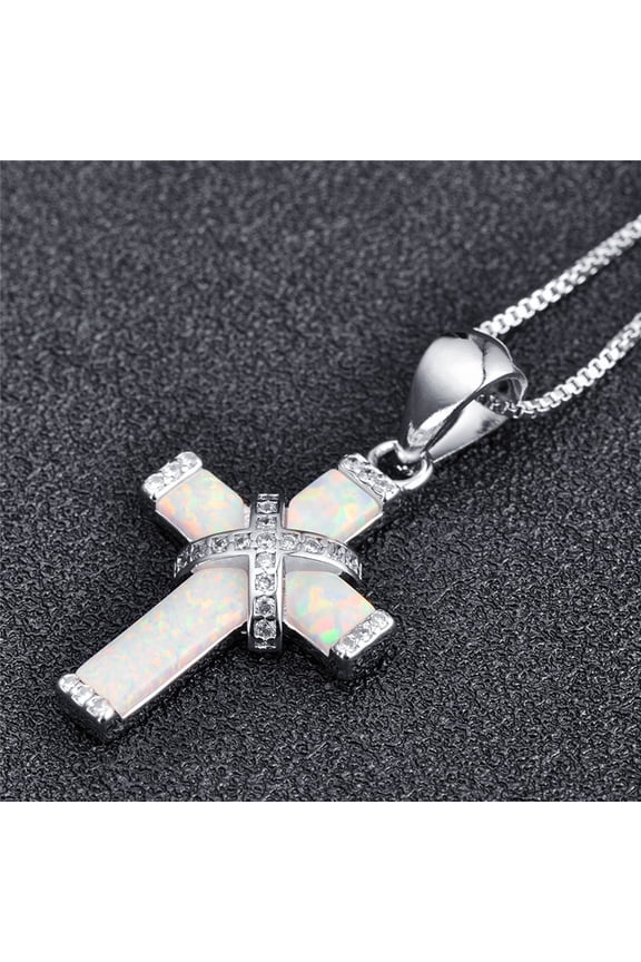 X-shaped Cross White Imitation Opal Women's Necklace Pendant
