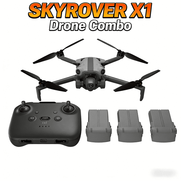 Skyrover X1 Foldable 4K Drone Combo with 3 Batteries,SmartGo Shots/Spotlight, Wi-Fi 50000ft Transmission, 360° Obstacle Sensing/AI Dual Tracking, Grey