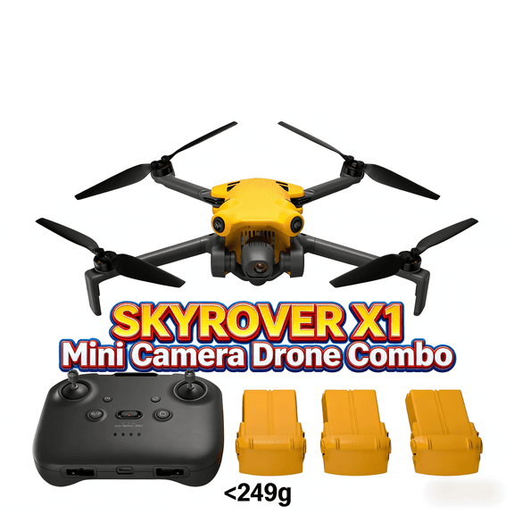 Skyrover X1 Foldable 4K Drone Combo with 3 Batteries, SmartGo Shots/Spotlight, Wi-Fi 50000ft Transmission, 360° Obstacle Sensing/AI Dual Tracking, Yellow