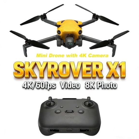 Skyrover X1 Mini Drone with 8K Camera, 4K/60fps HDR, 3-Axis Gimbal, 50000ft Transmission, 360° Obstacle Sensing, Smart AI Tracking/Night Mode, Under 249g Drone for Expert
