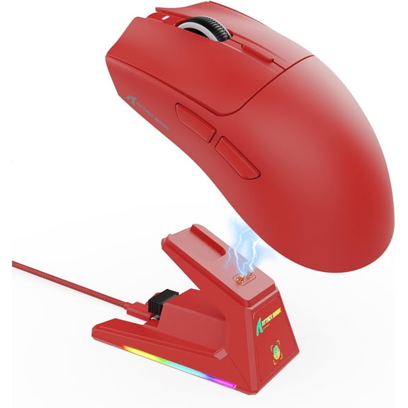 X1 Ultralight  Gaming  with    Dock,PixArt PAW3395  Sensor,40000DPI,BT/2.4Ghz/Wired,1K Polling,Optical  ,Web Driver for PC  Gamer(Red)