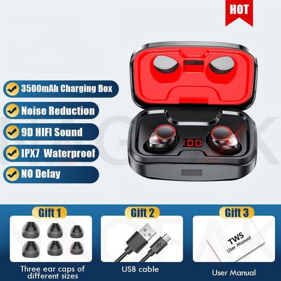 X10 Tws Bluetooth 5.0 Earphones 3500mah Wireless Charging Earphone Waterproof Water Proof Headphones Headphones 9d Stereo Sports