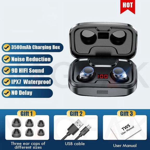 X10 Tws Bluetooth 5.0 Earphones 3500mah Wireless Charging Earphone Waterproof Water Proof Headphones Headphones 9d Stereo Sports