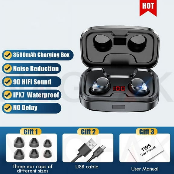 X10 Tws Bluetooth 5.0 Earphones 3500mah Wireless Charging Earphone Waterproof Water Proof Headphones Headphones 9d Stereo Sports
