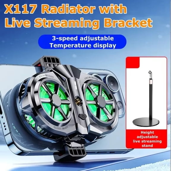 X117 Digital Display Mobile Phone Semiconductor Live Streaming Cooling Radiator 3 ars Adjustable PUBG Game Cooler with Bracket