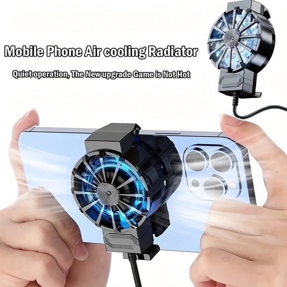 X16 Air-Cooled Gaming Phone Cooler USB Plug-In Wired Turbo Hurricane Cooling Fan Silent Low Noise RGB LED Light Universal 4-6.7 Inch Game Grip Radiator Clip Anti-Drop Frame Holder Mobile Game